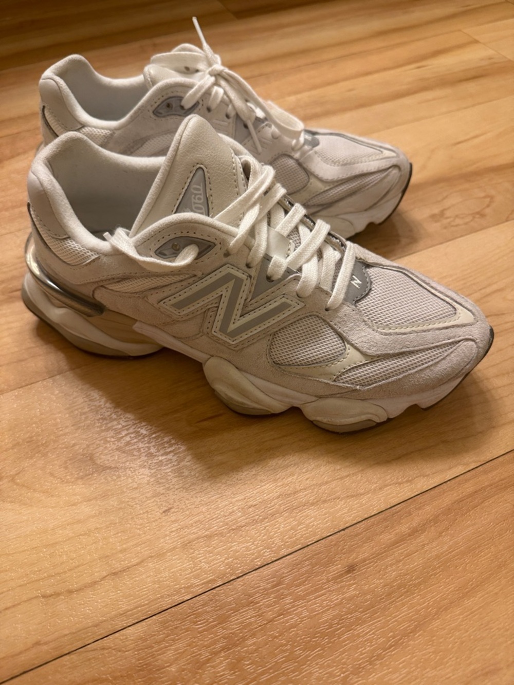 New Balance 9060 White and Silver Athletic Sneakers